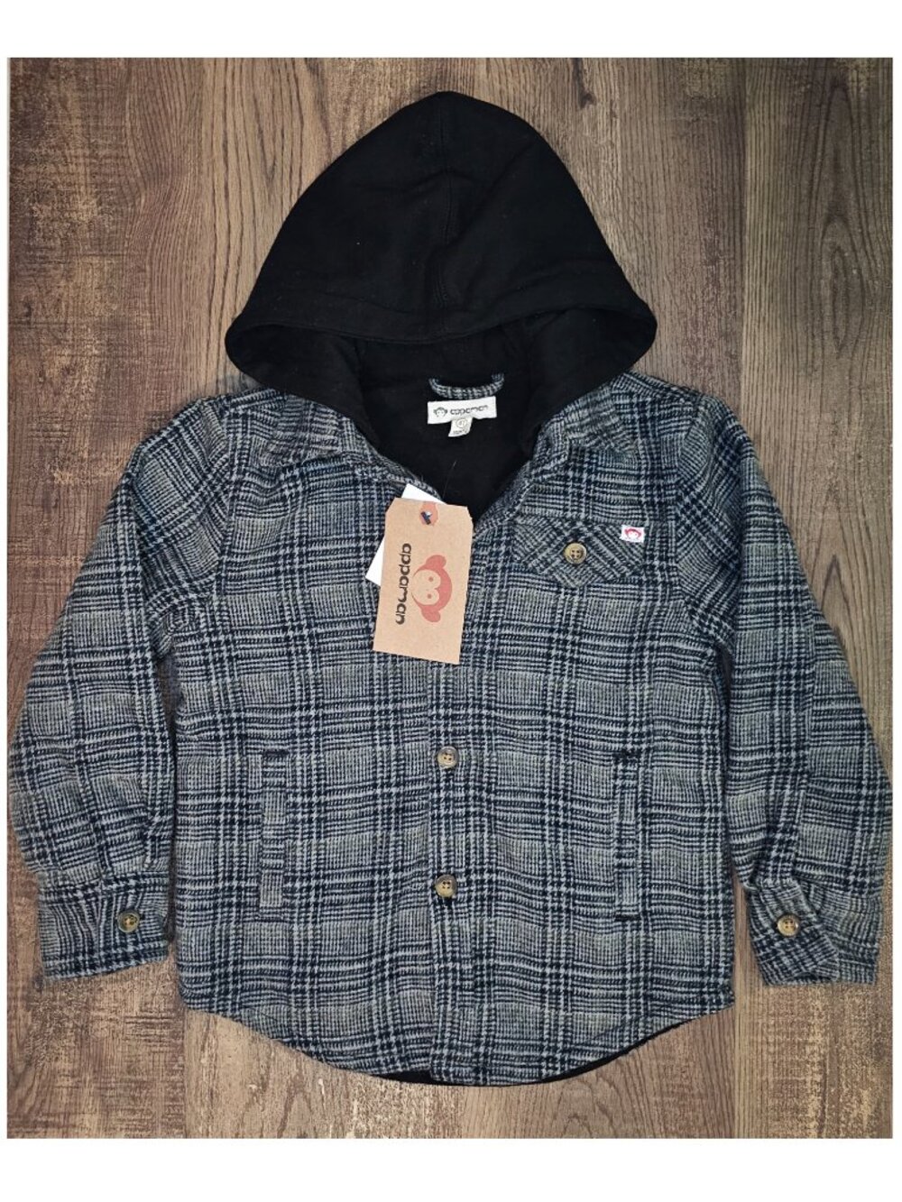 Appaman Black/Moss Plaid Glen Check Flannel Fully Lined Hoodie Hooded Jacket 4T